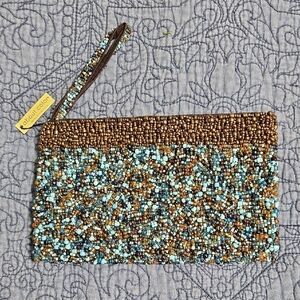 About Color Copper and Turquoise Beaded Clutch 8 X 4.5 Inches NWT